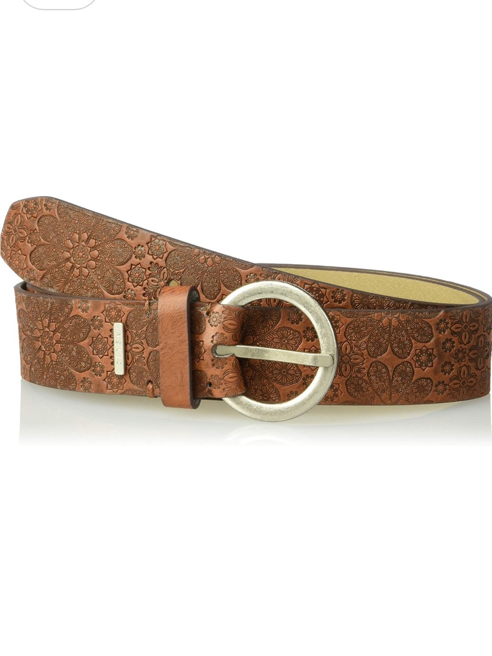 Relic Fossil women's "Starry Snowflake" embossed brown faux leather belt large
